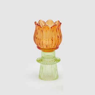 Castiçal em Vidro Tulipa Baixinho: Laranja Forte
