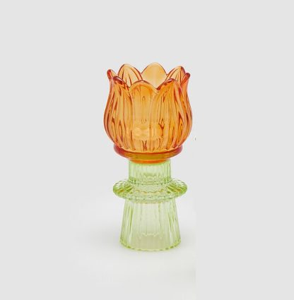 Castiçal em Vidro Tulipa Baixinho: Laranja Forte