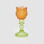 Castiçal em Vidro Tulipa com pé: Laranja