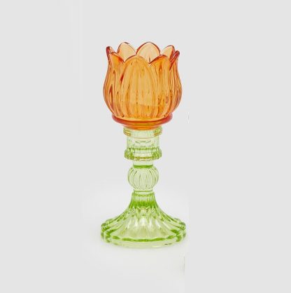 Castiçal em Vidro Tulipa com pé: Laranja