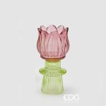 Castiçal em Vidro Tulipa Baixinho: Rosa