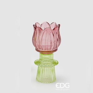 Castiçal em Vidro Tulipa Baixinho: Rosa