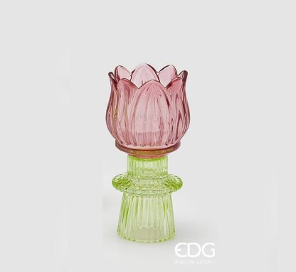 Castiçal em Vidro Tulipa Baixinho: Rosa