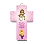 Cruz 3D rosa Primeira Comunhão com Jesus