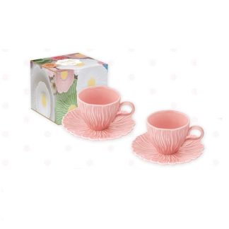 Conjunto 2 chávenas de café + pires Margaridas Rosa: Easylife