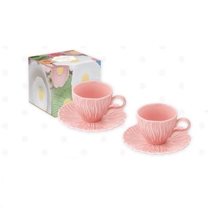 Conjunto 2 chávenas de café + pires Margaridas Rosa: Easylife