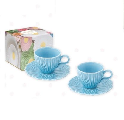 Conjunto 2 chávenas de café + pires Margaridas Azul: Easylife