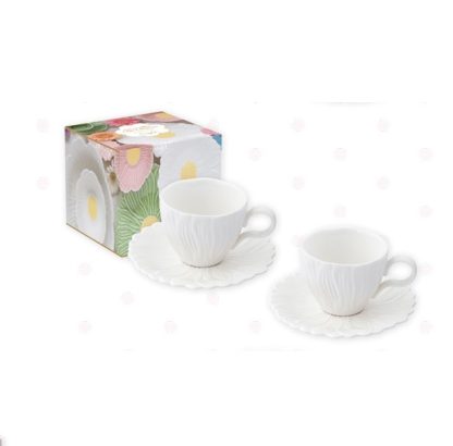 Conjunto 2 chávenas de café + pires Margaridas Branco: Easylife