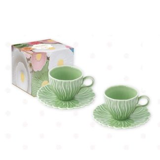 Conjunto 2 chávenas de café + pires Margaridas Verde: Easylife