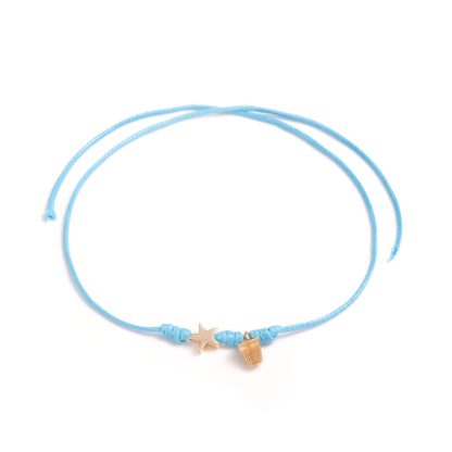 Pulseira Fio Mágico Dedal com Pendente: Azul Claro com Estrela
