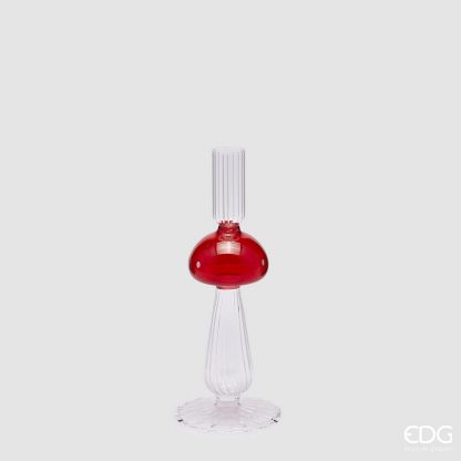 Castiçal em Vidro Cogumelo 22.5cm: para vela castiçal alta