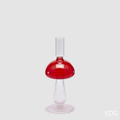 Castiçal em Vidro Cogumelo 23cm: para vela castiçal alta