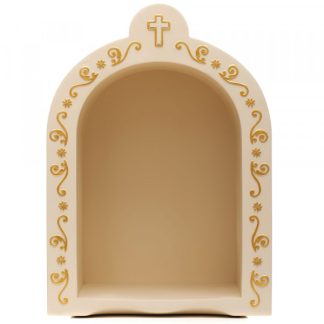 Oratório Dourado com Floreados e Cruz: grande (figuras até 19cm)