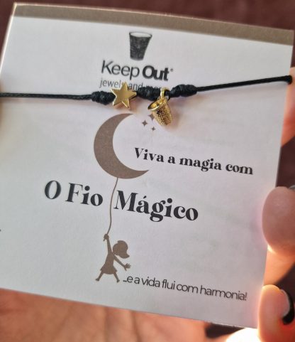 Pulseira Fio Mágico Dedal com Pendente: Preto com Estrela