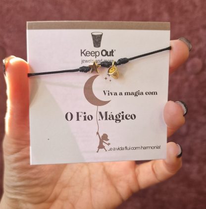 Pulseira Fio Mágico Dedal com Pendente: Preto com Estrela
