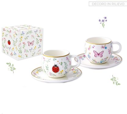 Conjunto 2 chávenas de café + pires Fancy Garden - Joaninha e Borboleta: Easylife