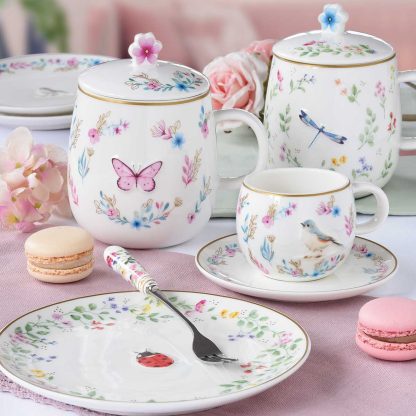 Conjunto 2 chávenas de café + pires Fancy Garden - Joaninha e Borboleta: Easylife