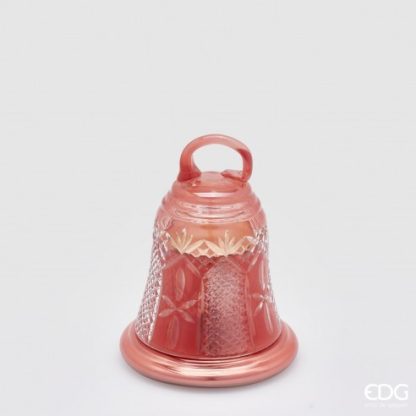 Vela Sino de Natal em Vidro Rosa: grande 18X13cm