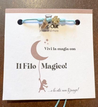 Pulseira Fio Mágico Dedal com Pendente: Azul Claro com Trevo