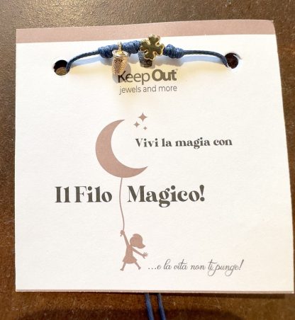 Pulseira Fio Mágico Dedal com Pendente: Azul Marinho com Trevo