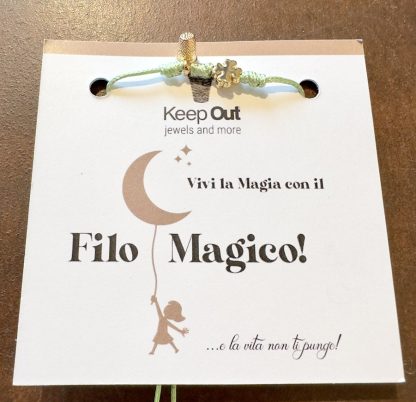 Pulseira Fio Mágico Dedal com Pendente: Verde Água com Trevo