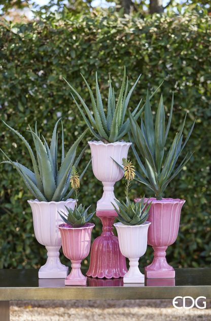Vaso Tulipa com Pé Rosa Forte 35cm