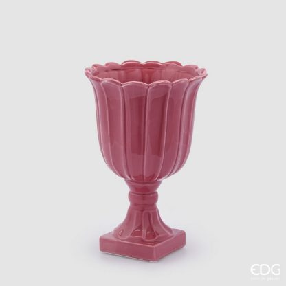 Vaso Tulipa com Pé Rosa Forte 35cm