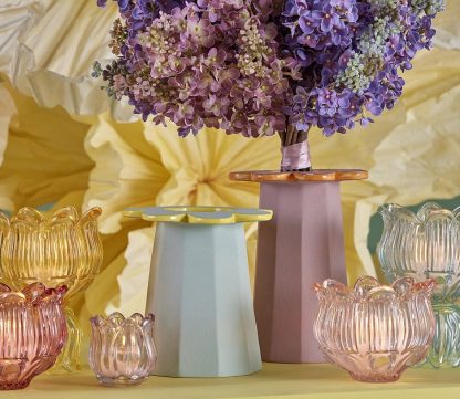 Castiçal/Taça gorducho em Vidro Tulipa: Rosa Forte
