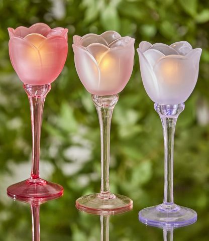 Castiçal em Vidro Acetinado Tulipa Verde