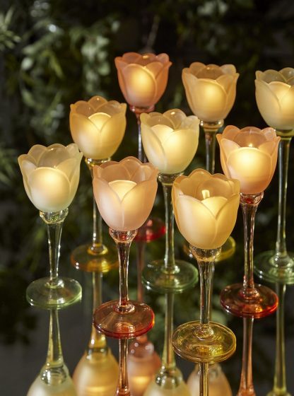 Castiçal em Vidro Acetinado Tulipa Verde