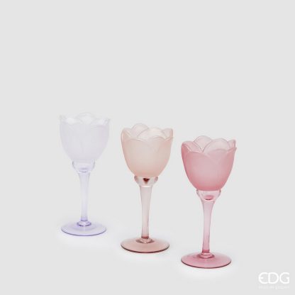 Castiçal em Vidro Acetinado Tulipa Lilás