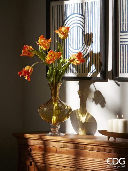 Ramo Tulipas Abertas Farfalhudas: Amarelo e Laranja
