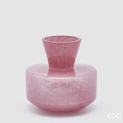 Jarra Vidro arredondada com gargalo Rosa Forte menor 20X21cm