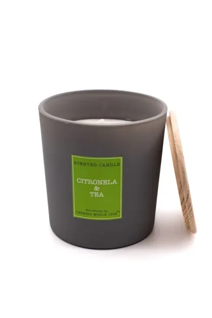 Vela cónica XL com tampa 450gr Cereria Mollá: Citronela e Chá (anti-insectos)