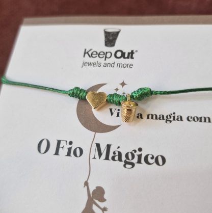 Pulseira Fio Mágico Dedal com Pendente: Verde com Coração