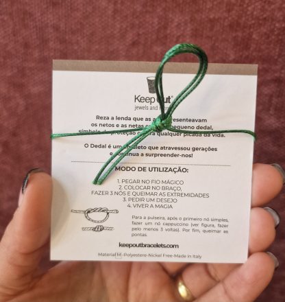Pulseira Fio Mágico Dedal com Pendente: Verde com Coração