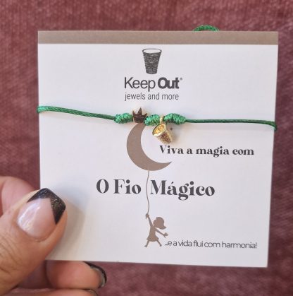 Pulseira Fio Mágico Dedal com Pendente: Verde com Coroa