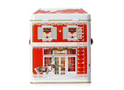 Lata 15cm Casa Inverno pequena Branca e Vermelha