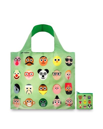 Saco reutilizável LOQI: Caras em fundo Verde
