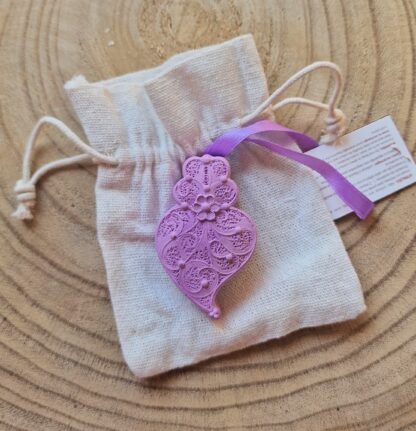 Coração Médio Lilás em saco de Linho: aroma Lavanda