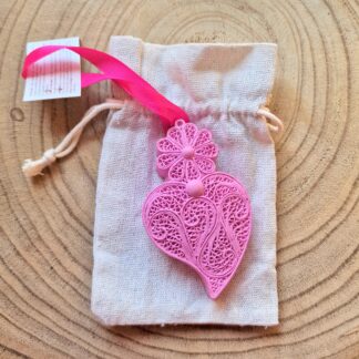 Coração grande Rosa em Saco de Linho: aroma Lavanda