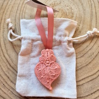 Coração Médio Rosa Velho em saco de Linho: aroma flor de algodão