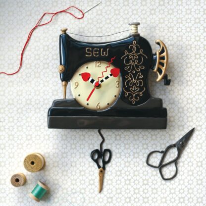 Vintage Stitch Clock (black sewing machine) P1752 enesco relógio costura