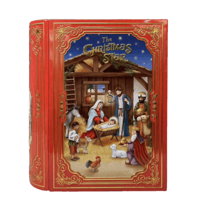 Large Book Tin Christmas Star lata natal presépio