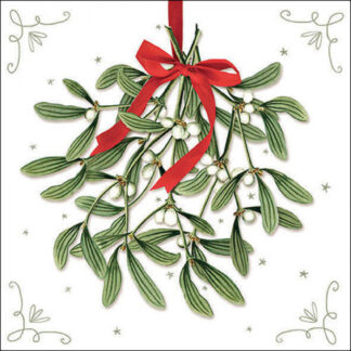 Napkin 33 Mistletoe with bow white FSC Mix Article number 3331886 GUARDANAPO NATAL SERVILLETA