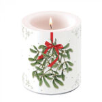 Candle medium Mistletoe with bow white Article number 39318860 vela natal