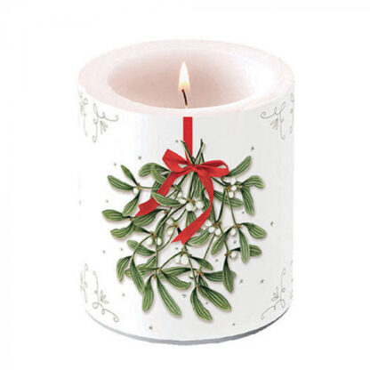 Candle medium Mistletoe with bow white Article number 39318860 vela natal