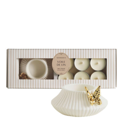 Coffret Castiçal Tealight Borboleta + 6 velas tealight Voile de Lin