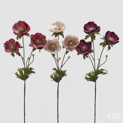 VELVET ANEMONE BRANCH X3 WITH LEAVES 3 ASS. H.80 C5 Cod. 2100508A599 Variation PINK MIX