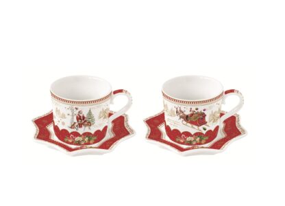 Conjunto 2 chávenas de café + pires Christmas Memories: Easylife